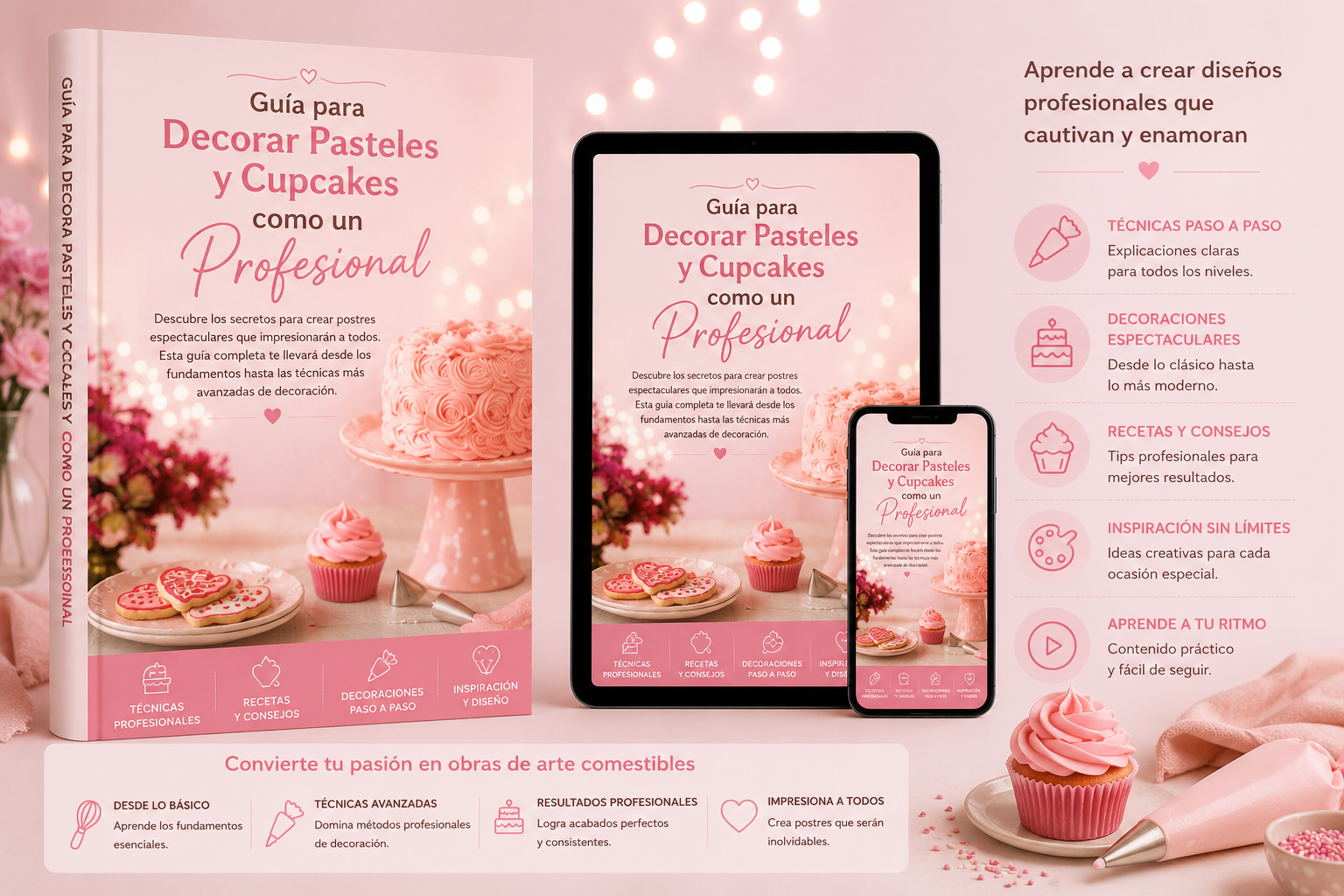 Guía para Decorar Pasteles y Cupcakes como un Profesional,